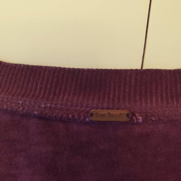 Free People Tiger Eyes Sequined Bib Long Sleeve Maroon Henley Top - Picture 3 of 10